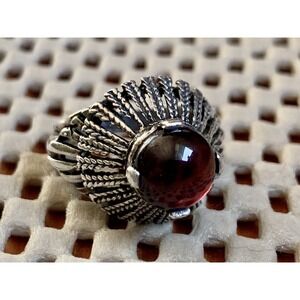 Vintage Navajo Sterling Silver Dome Garnet Ring Size 6 BEAUTIFUL!
